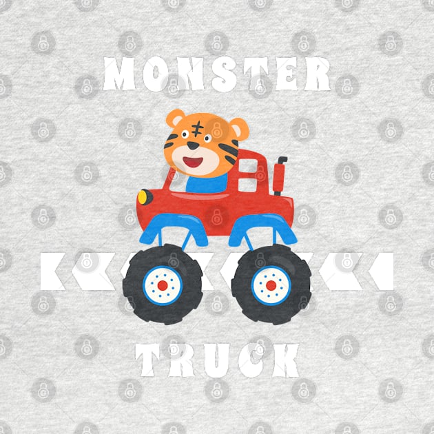 Cartoon vector of monster truck with little animal driver. by KIDS APPAREL